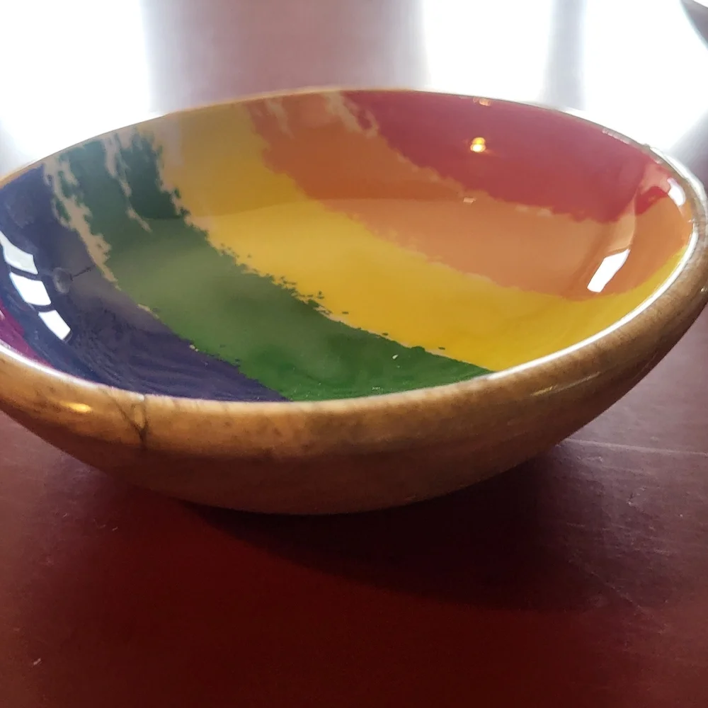 3 Kitchen Bowl Set Wooden Rainbow Pride Pattern Spotisan Multicolor New India